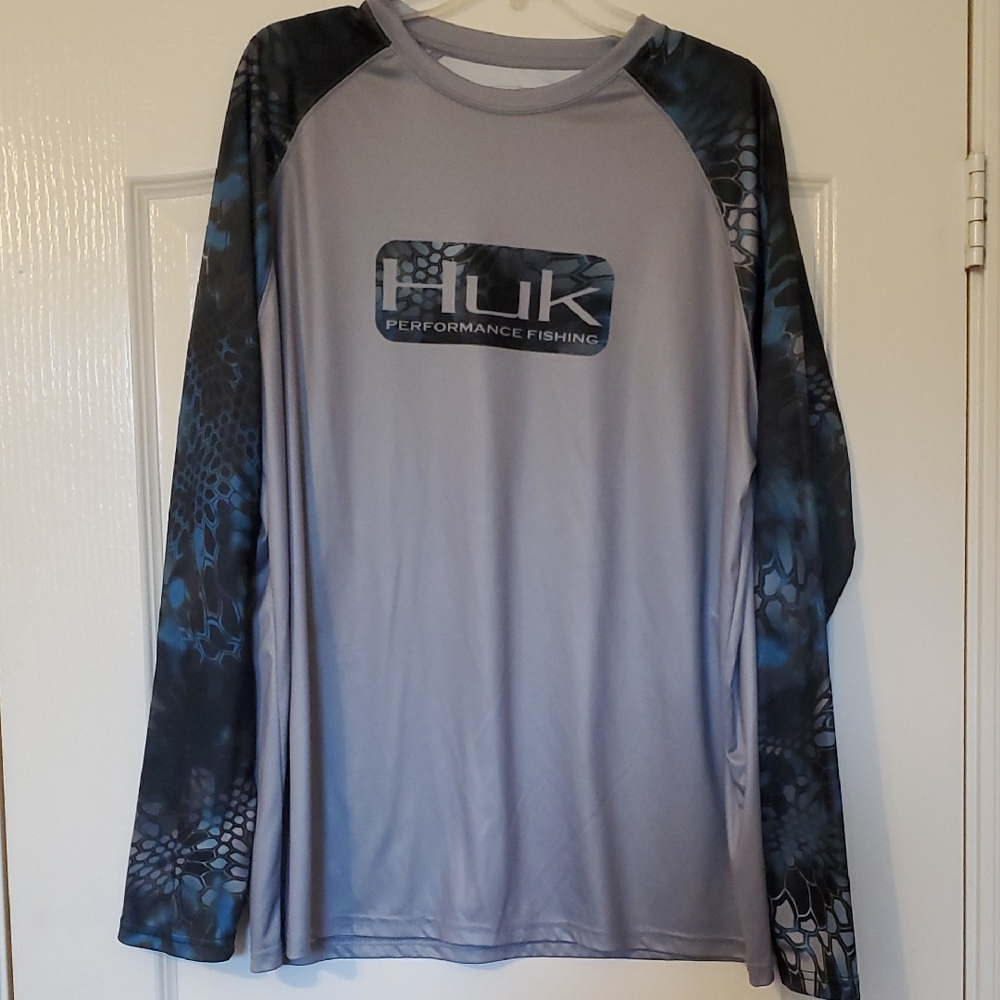 Huk Performance Fishing Blue And Gray Long Sleeve Shirt, XL